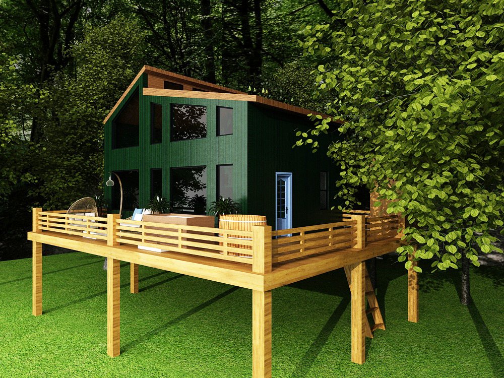 Treehouse exterior with elevated deck